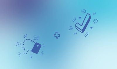 An illustration of a thumbs down next to a check box to visualise disagreeing and committing